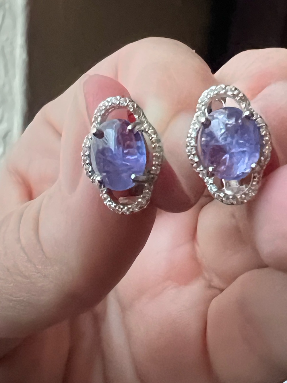 Silver Huggie Earrings with Tanzanite